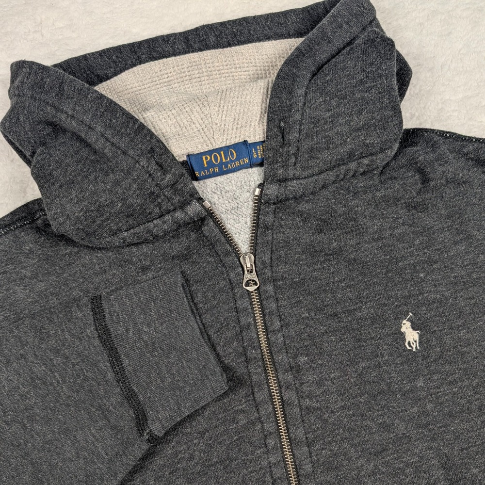 Polo Ralph Lauren Hoodie Mens Large Gray Full Zip Waffle Hood Embroidered Pony